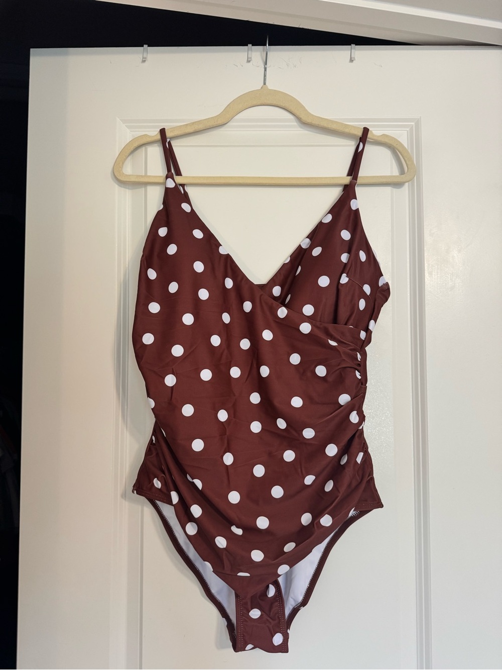 Brown Polka Dot One-Piece Swimsuit with White Dots